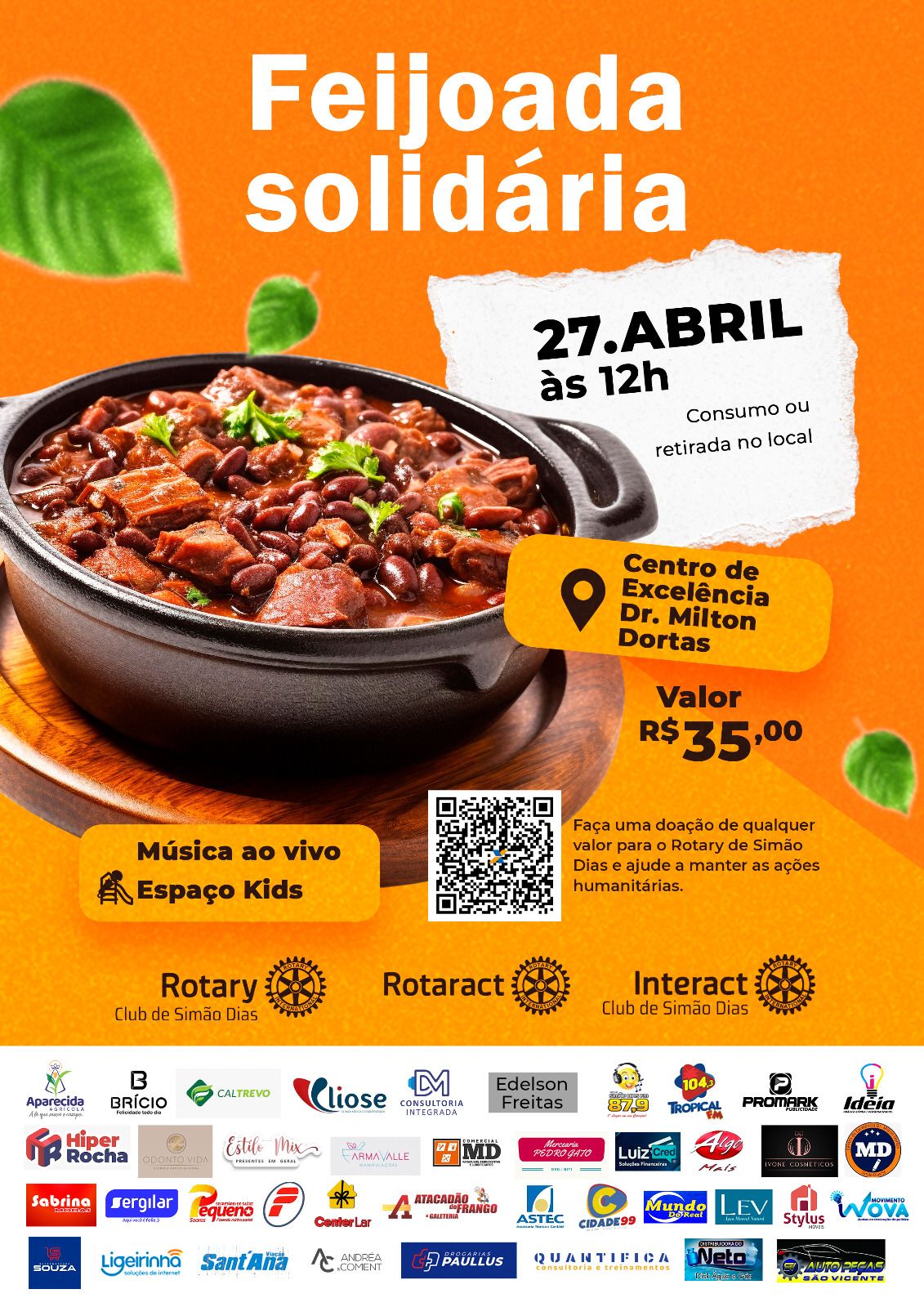 SIMÃO DIAS: ROTARY PROMOVE DIA 27 DE ABRIL A FEIJOADA SOLIDÁRIA