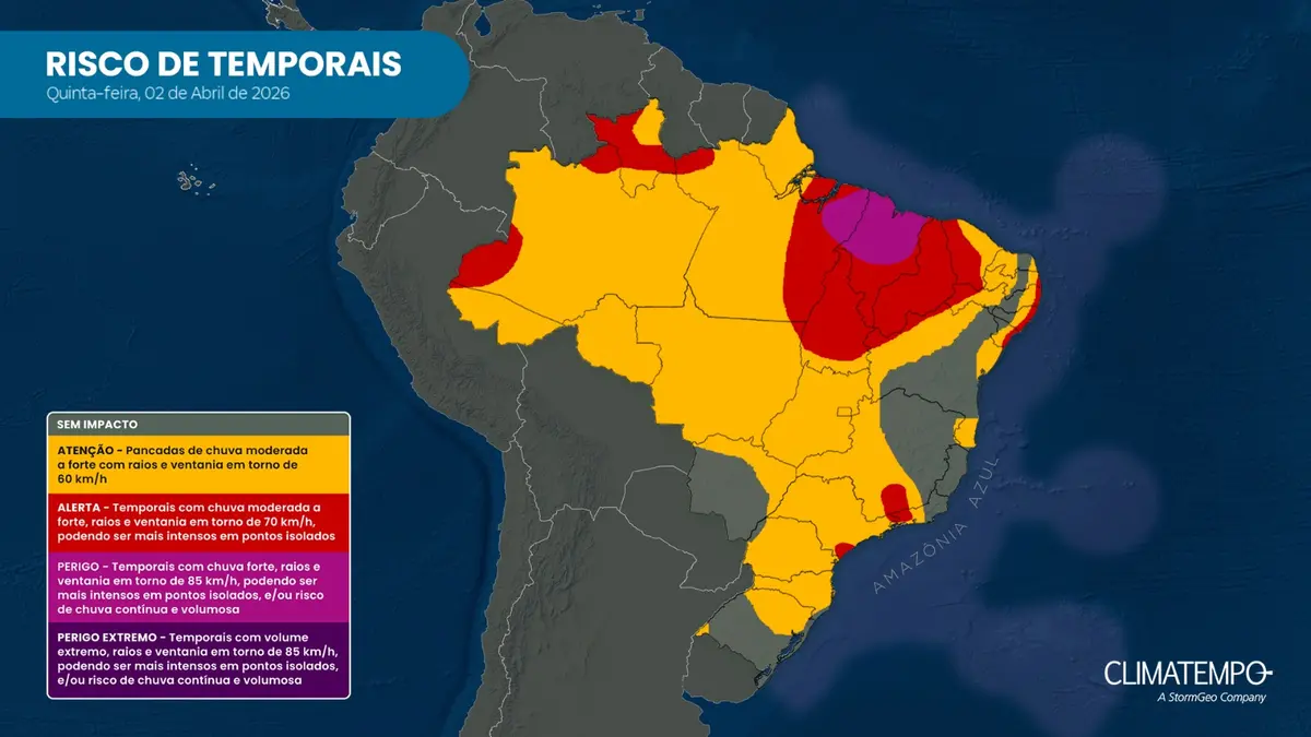 TEMPORAIS FORTES E RECORRENTES ATINGIRÃO AS REGIÕES NORTE E NORDESTE NOS PRÓXIMOS DIAS